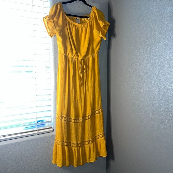 Wrapper Mustard Yellow Off-the-Shoulder Maxi Dress - Size Medium - Picture 1 of 8